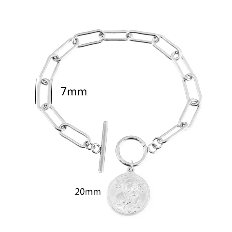 Bracelet For Women SAINT St. MICHAEL the Archangel Saints & Angels PROTECT US Charm pendant Stainless Steel Jewelry