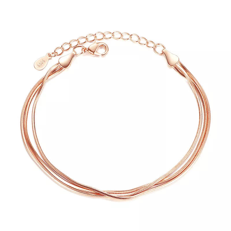 Doreen Box New Simple Rose Gold Color Snake Chain Multi-layer Bracelets For Women Wedding Party Club Gfit Fashion Jewelry