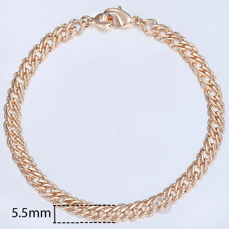 21 Styles 585 Rose Gold Color Bracelet for Women Men Girl Snail Curb/Weaving Link Foxtail Hammered Bismark Bead Chains 20cm