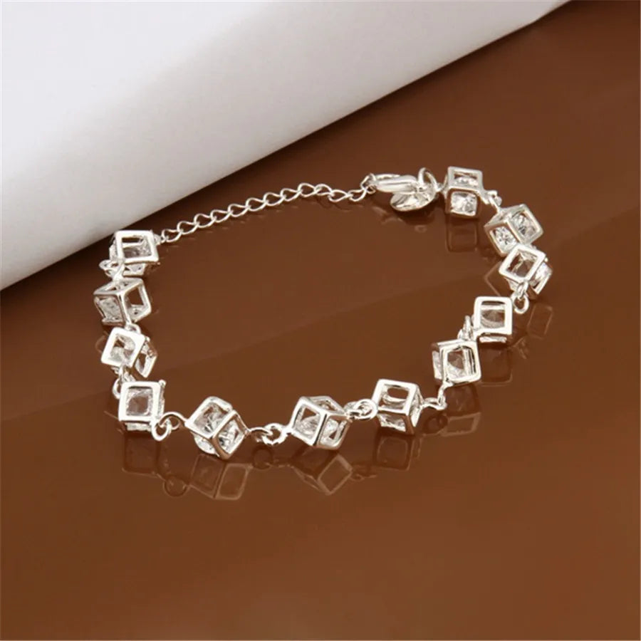 Silver 925 Plated Classic CZ White Crystal Lattice Nice Women Lady Bracelets New High Quality Fashion Jewelry Christmas Gifts