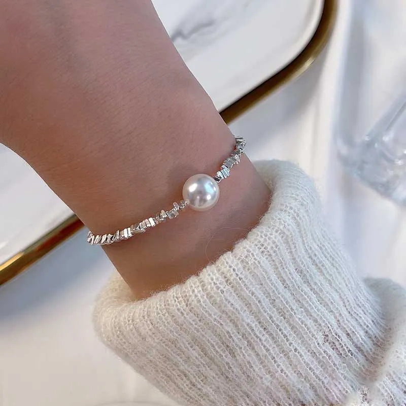New Fashion Silver Colour Pearl Bracelet Sparkling Exquisite Simple Women Fine Jewelry Accessories Wedding Party Gifts
