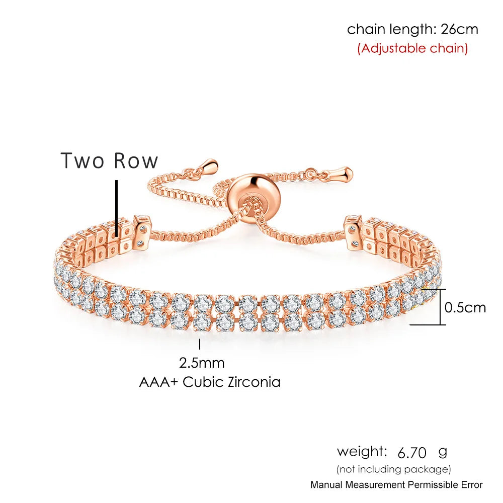 Adjustable Tennis CZ Bracelet For Women Sparking Zircon Rose Gold Color Bracelet on Hand Gift to Friends Fashion Jewelry H017