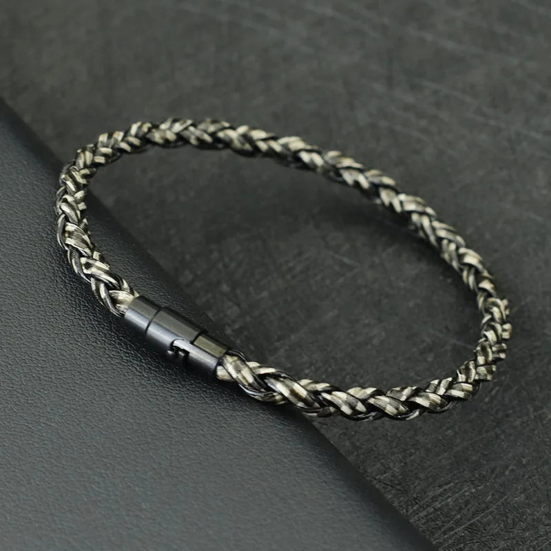 New Men Leather Bracelet Double Safety Magnet Buckle Handmade Braided Braclet Bangle Leisure Accessories Pulsera Hombre Jewelry