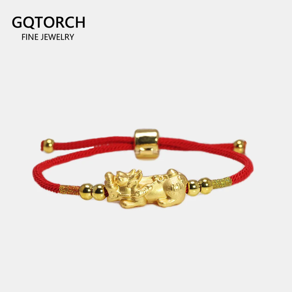 Lucky Red Rope Bracelets 999 Sterling Silver Pixiu Gold Color Tibetan Buddhist Knots Adjustable Charm Bracelet For Women Men