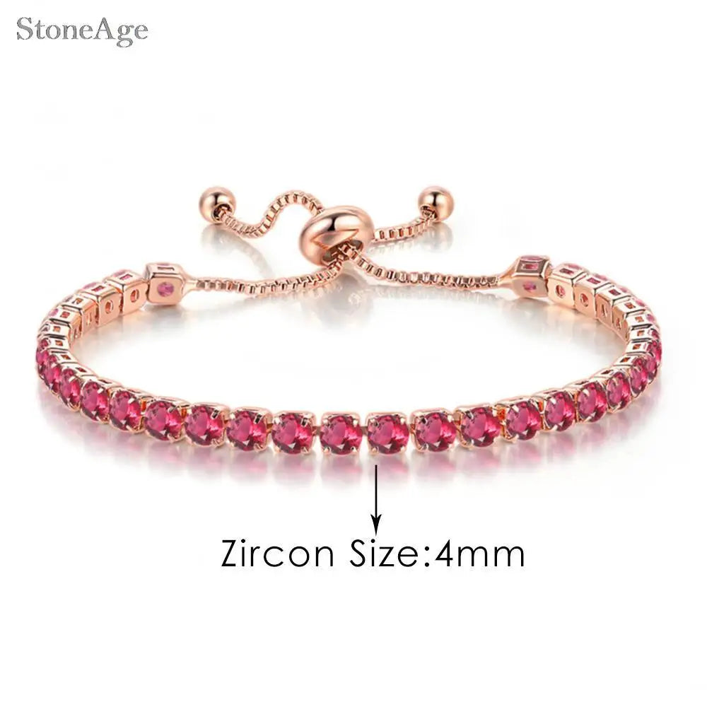 Chic Red Zircon Short Tennis Bracelet for Women Men Dazzling Crystal Adjustable Chain on Hand Fashion Jewelry Dropship Wholesale