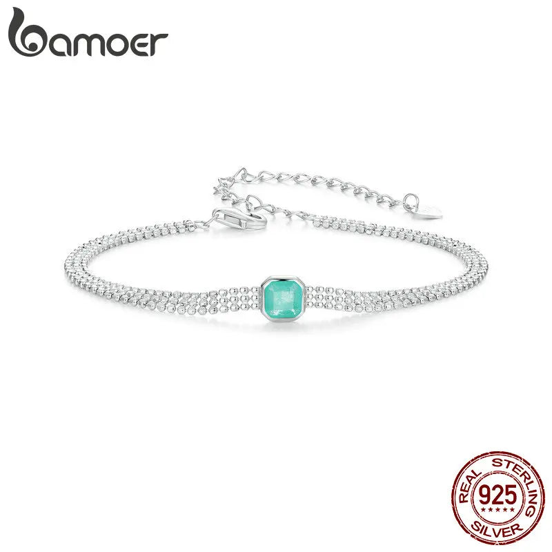BAMOER 925 Sterling Turquoise Zircon Bracelet Multi-layer Beads Chain Link for Women Original Design Delicate Fine Jewelry Gift