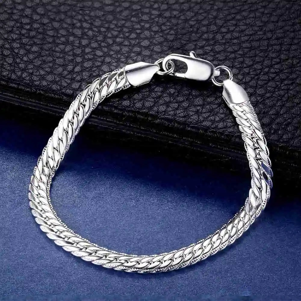925 Sterling Silver Bracelet 5MM Braided Pattern For Women Men Fashion Chain Wedding Party Engagement Jewelry Gift
