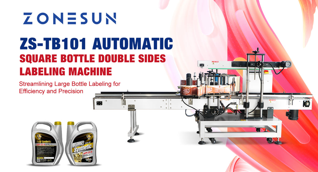 ZONESUN ZS-TB300R Automatic Square Bottle Double Sides Labeling Machine: Streamlining Large Bottle Labeling for Efficiency and Precision