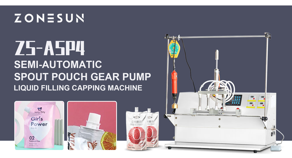 ZONESUN ZS-ASP4 Semi-Automatic Spout Pouch Gear Pump Liquid Filling Capping Machine: Enhancing Packaging Efficiency and Precision