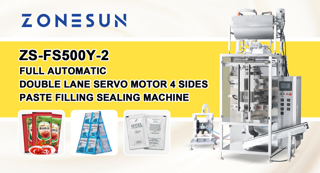 Enhance Your Packaging Efficiency with ZONESUN ZS-FS500Y-2 Full Automatic Double Lane Servo Motor 4 Sides Paste Filling Sealing Machine
