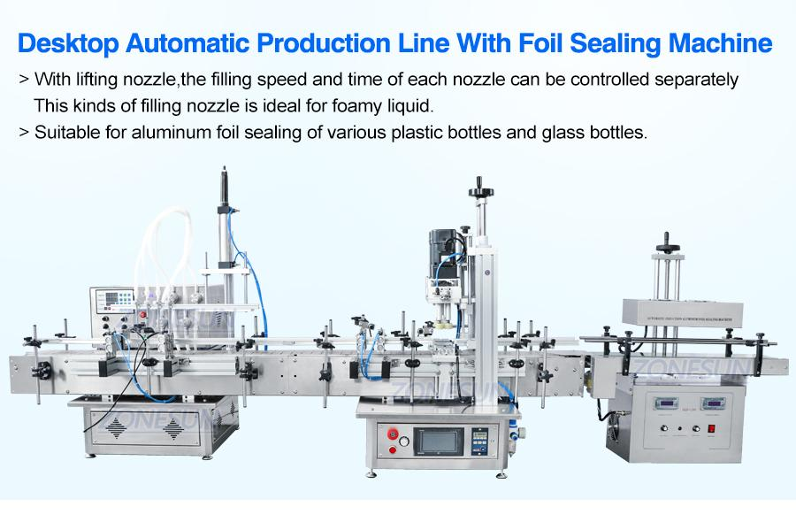 ZONESUN ZS-FAL180S Tabletop 4 Diving Heads Liquid Filling Capping Sealing Production Line