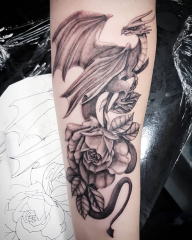 Flower and Dragon Tattoo Design
