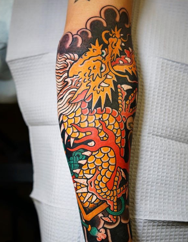 japanese dragon calf tattoo