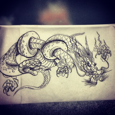 Snake and Dragon Tattoo Design