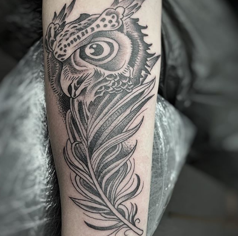 Owl Feather Tattoo Design