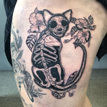 cat skeleton tattoo design
