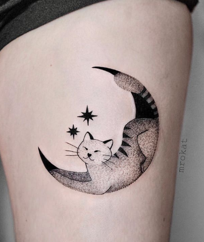 cat inspired moon tattoo design