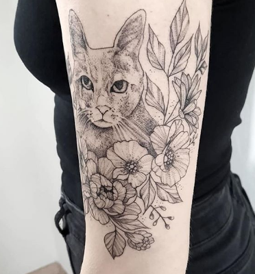 cat and flower tattoo