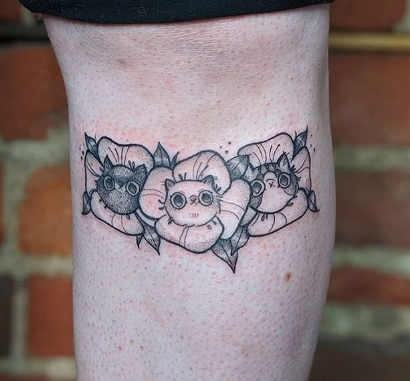 flower and cat tattoo design