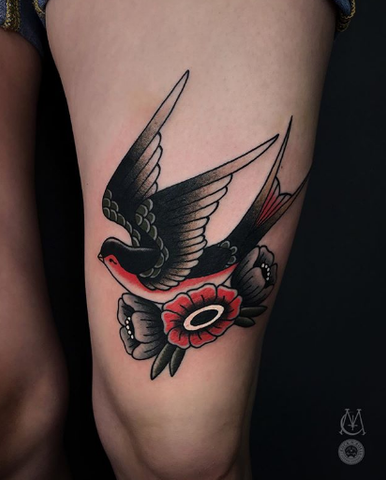 Rose and Swallow Tattoo