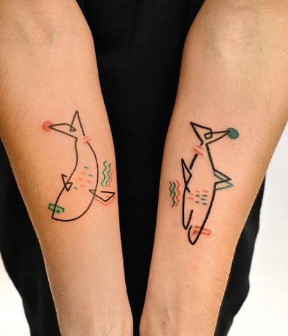 fine line shark tattoo