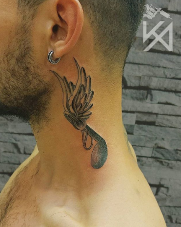 wing tattoo on the neck