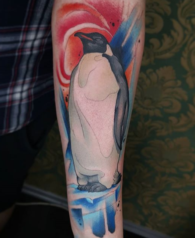 full color penguin tattoo
