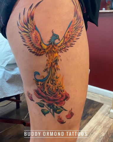 Colorful Flying Phoenix Tattoos Design