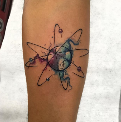 atom calf tattoo design