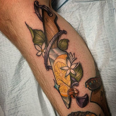 chef knife calf tattoo