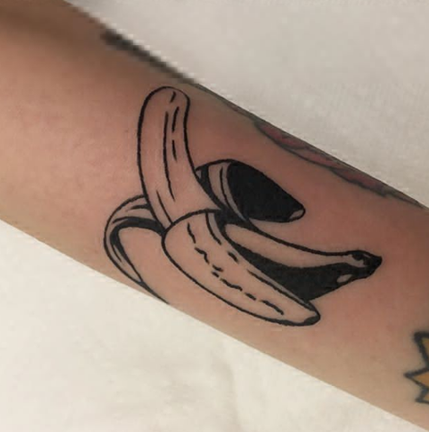 black and white banana tattoo