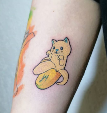 cat and banana tattoo