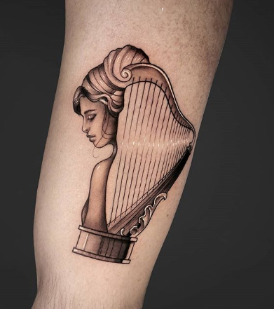60 Harp Tattoo Designs For Men  Musical Instrument Ink Ideas