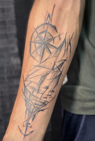 sail boat forearm tattoo