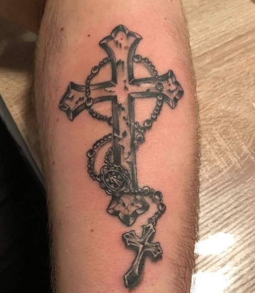rosary forearm tattoo