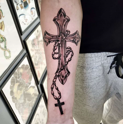 75 Religious Rosary Tattoo On Arm