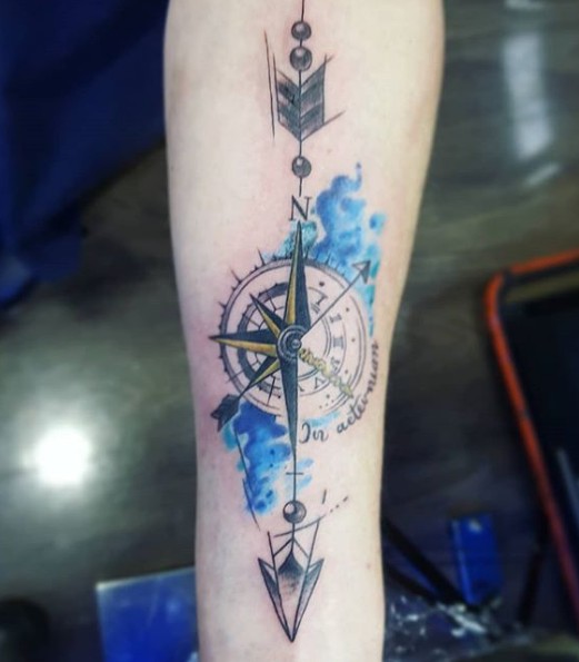 unique arrow and compass tattoo