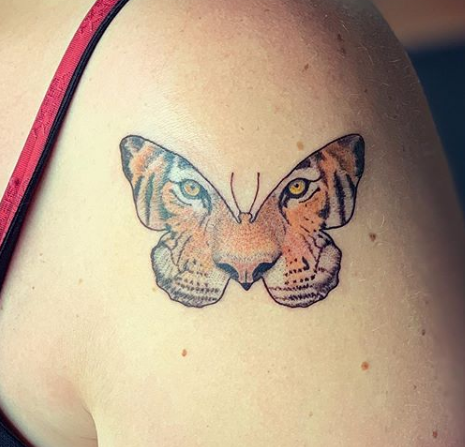 Tiger Butterfly Tattoo on shoulder