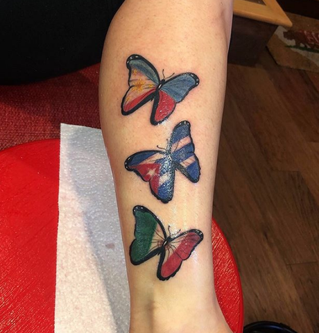 Flag Butterfly calf Tattoo