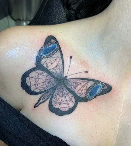 Gothic Butterfly Tattoo on chest