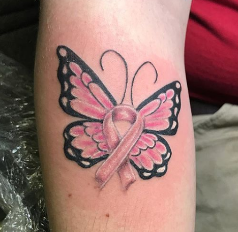 Ribbon Butterfly Tattoos Against Breast Cancer