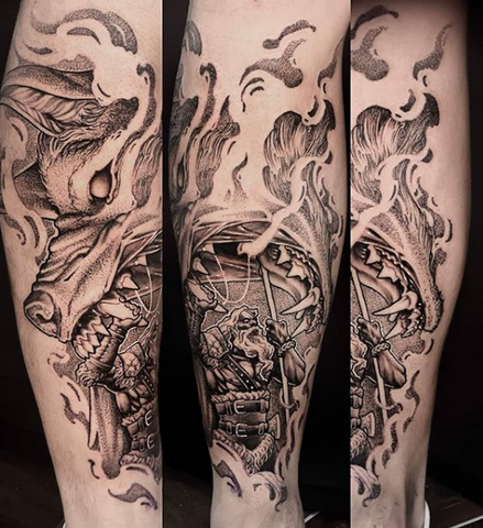wolf tattoo on calf