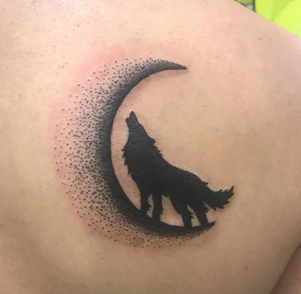 moon wolf tattoo on back