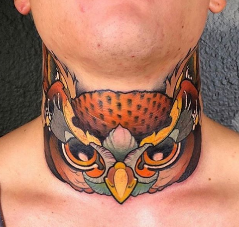 owl neck tattoo