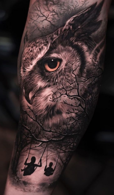 owl tattoo with swing