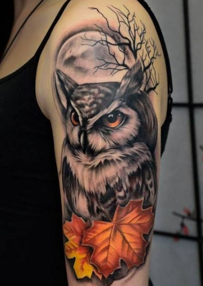 maple and owl tattoo
