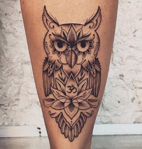 Celtic Owl Tattoo on calf