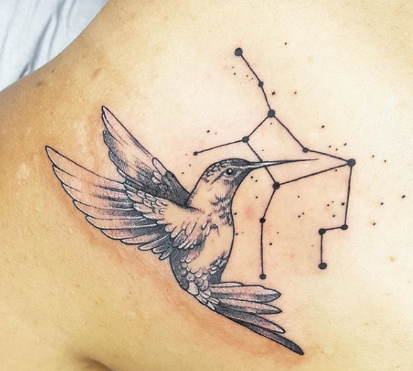 dot line hummingbird tattoo