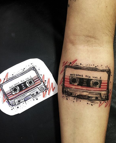 cassette forearm tattoo