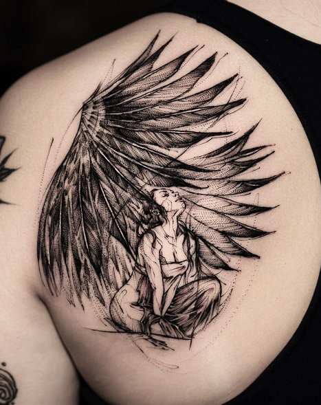angel tattoo on the back